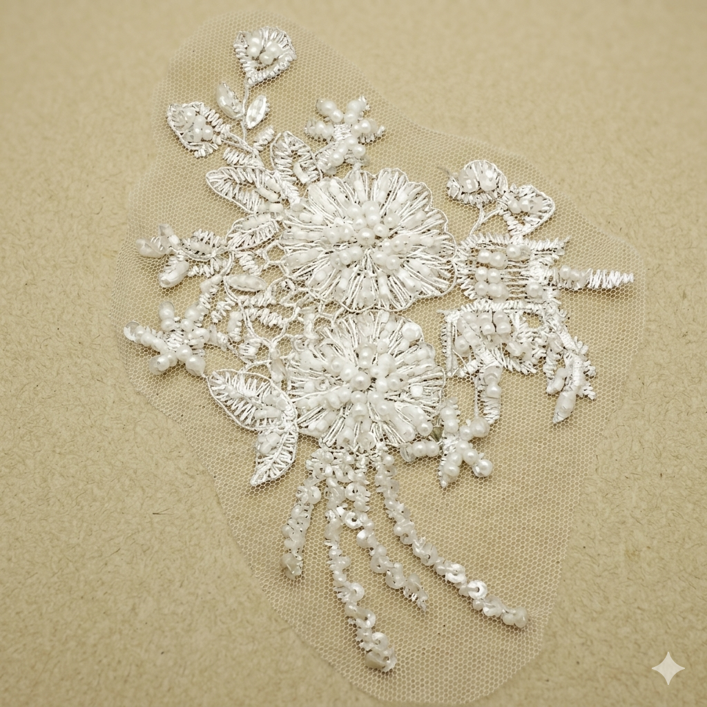 WHITE  NET BEADED APPLIQUE - sarahi.NYC