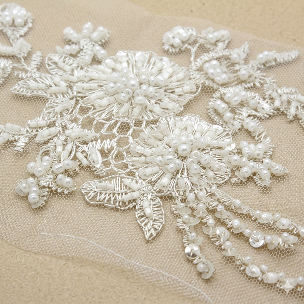 WHITE  NET BEADED APPLIQUE - sarahi.NYC