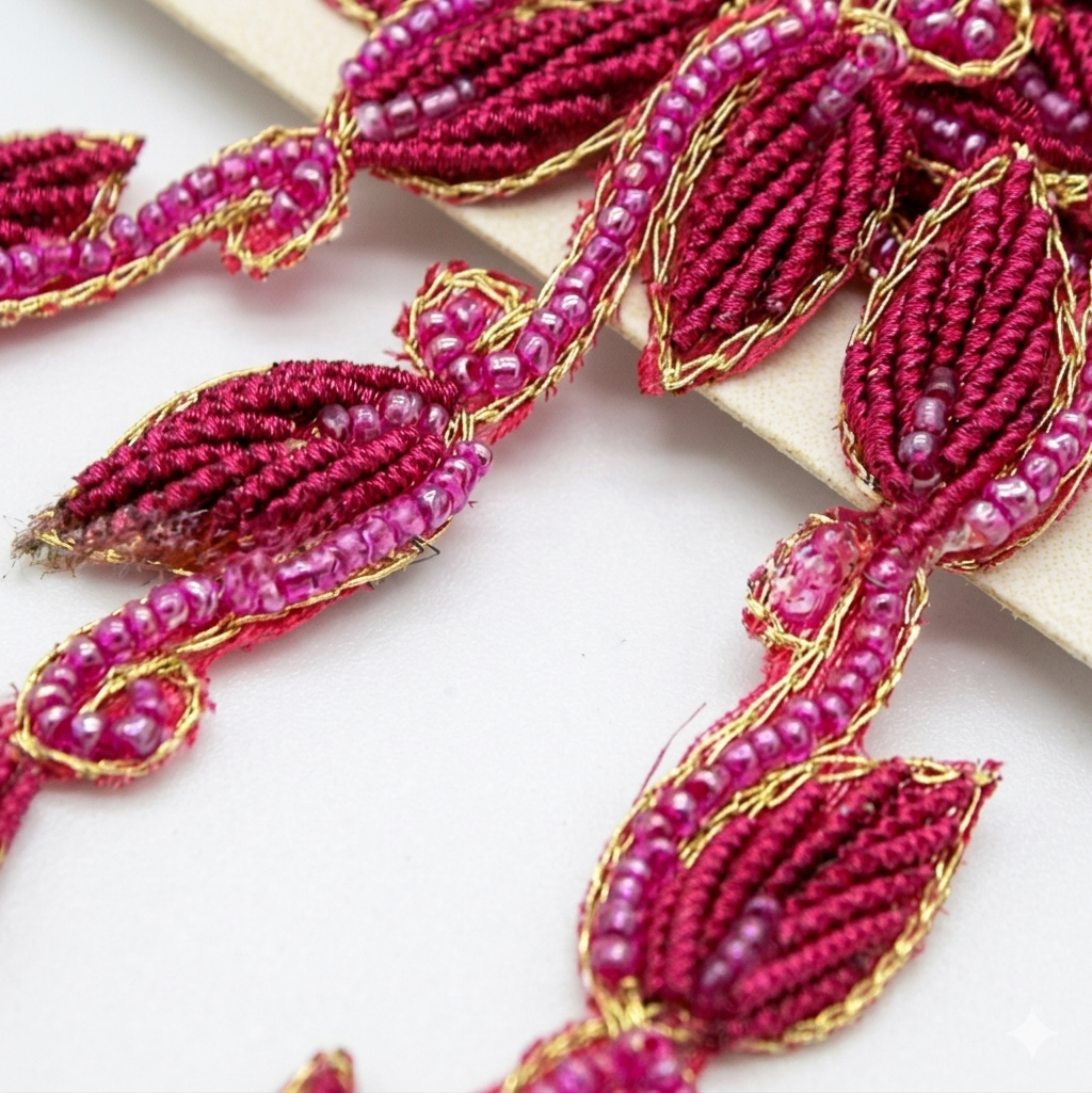 PINK PAISLEY RHINESTONE TRIM - sarahi.NYC