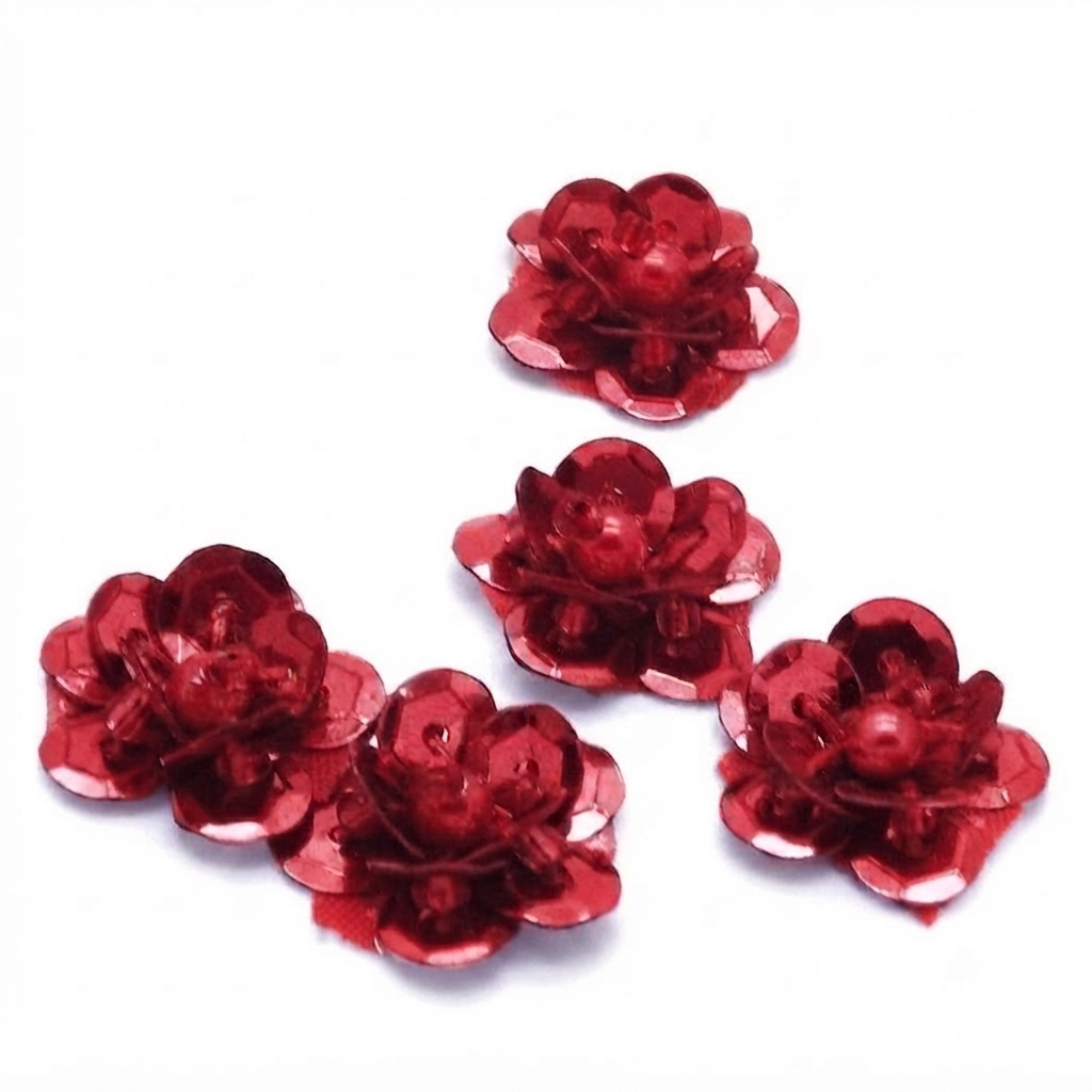 RED SEQUIN FLOWER  MOTIFS - Pack of 20 - sarahi.NYC