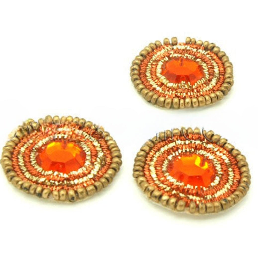 3 X ORANGE RHINESTONE GOLD CIRCLE MOTIFS - sarahi.NYC