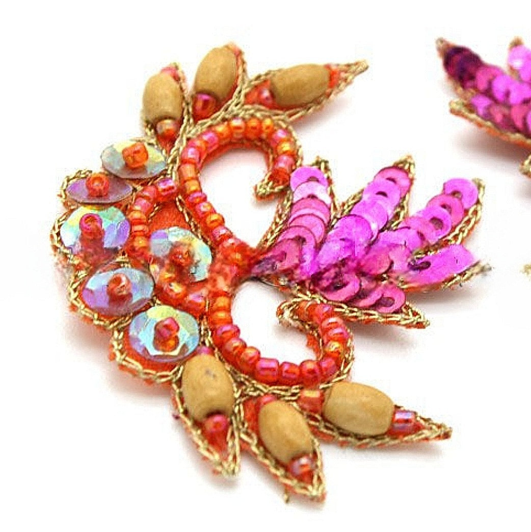 ORANGE PINK BEADED SEQUIN MOTIF PAIR - sarahi.NYC