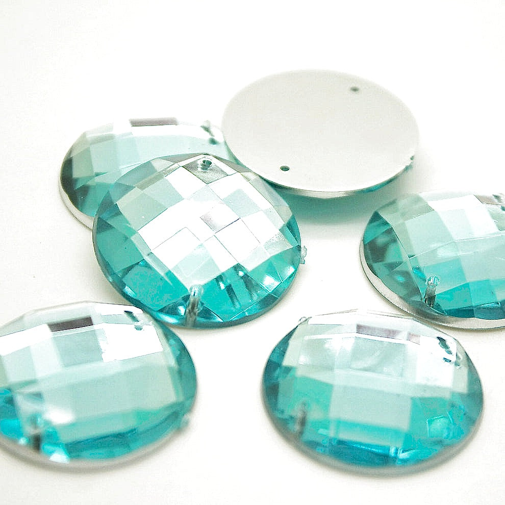 LIGHT BLUE 25mm CIRCLE RHINESTONE x 10 pieces - sarahi.NYC