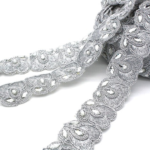 SILVER RHINESTONE FABRIC TRIM - sarahi.NYC