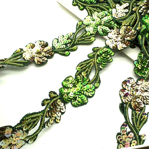 GREEN FLORAL TWO TONE SEQUIN TRIM - sarahi.NYC