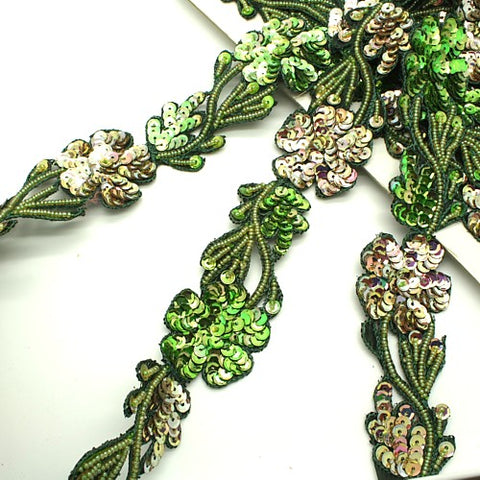 GREEN FLORAL TWO TONE SEQUIN TRIM - sarahi.NYC