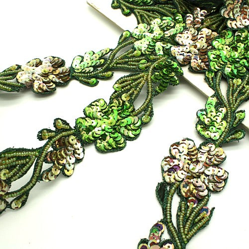 GREEN FLORAL TWO TONE SEQUIN TRIM - sarahi.NYC