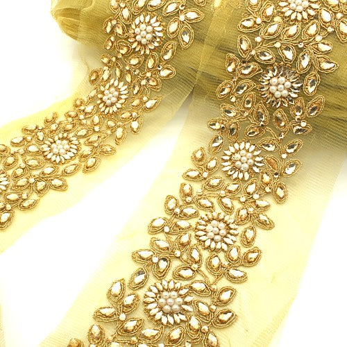 GOLD PEARL MESH RHINESTONE TRIM - sarahi.NYC