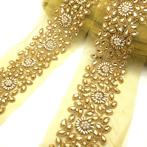 GOLD PEARL MESH RHINESTONE TRIM - sarahi.NYC
