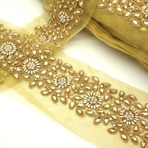 GOLD PEARL MESH RHINESTONE TRIM - sarahi.NYC