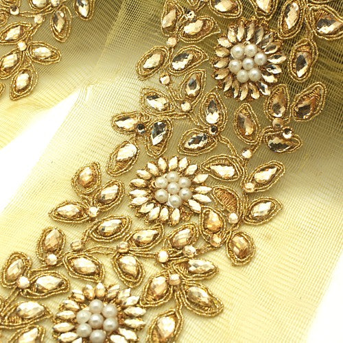 GOLD PEARL MESH RHINESTONE TRIM - sarahi.NYC
