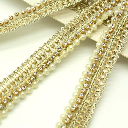 GOLD PEARL CRYSTAL WOVEN TRIM - sarahi.NYC
