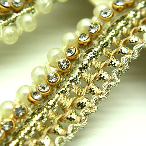 GOLD PEARL CRYSTAL WOVEN TRIM - sarahi.NYC