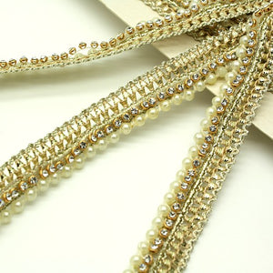 GOLD PEARL CRYSTAL WOVEN TRIM - sarahi.NYC