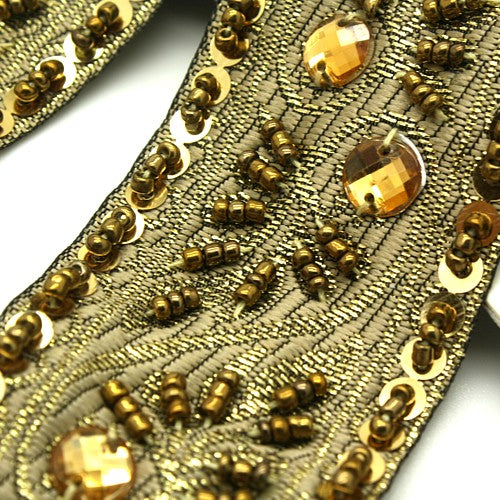 GOLD BEADED FABRIC RIBBON TRIM - sarahi.NYC