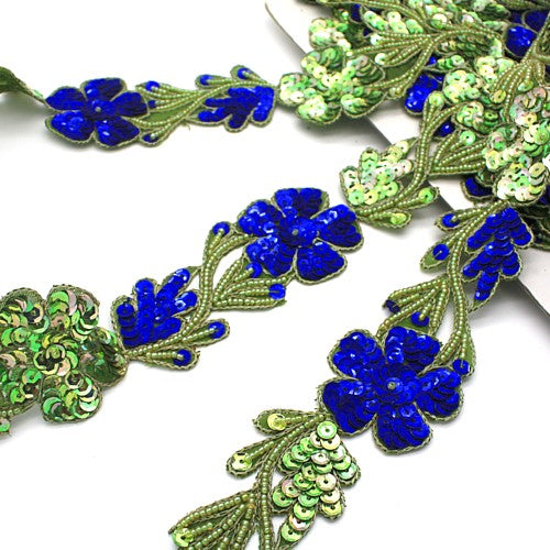 GREEN BLUE SEQUIN FLORAL TRIM  - sarahi.NYC