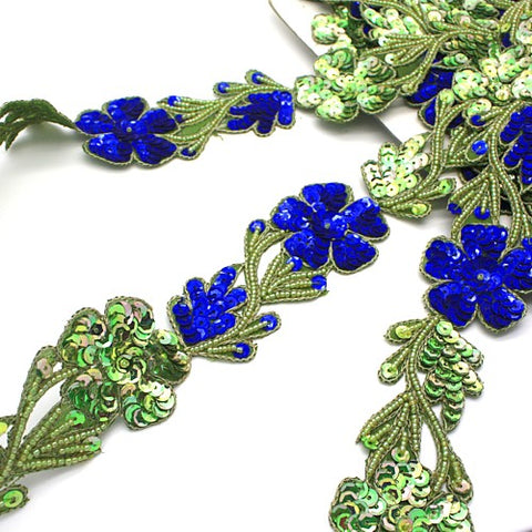 GREEN BLUE SEQUIN FLORAL TRIM  - sarahi.NYC