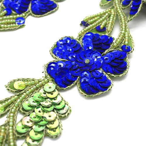 GREEN BLUE SEQUIN FLORAL TRIM  - sarahi.NYC