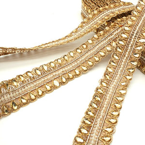 GOLD COPPER WOVEN PEARL RHINESTONE TRIM 