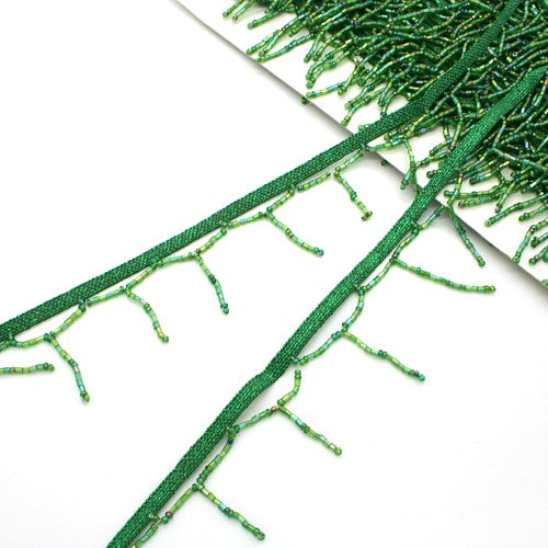 GREEN BEADED FRINGE TRIM - sarahi.NYC