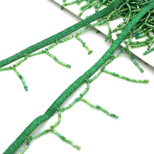 GREEN BEADED FRINGE TRIM - sarahi.NYC