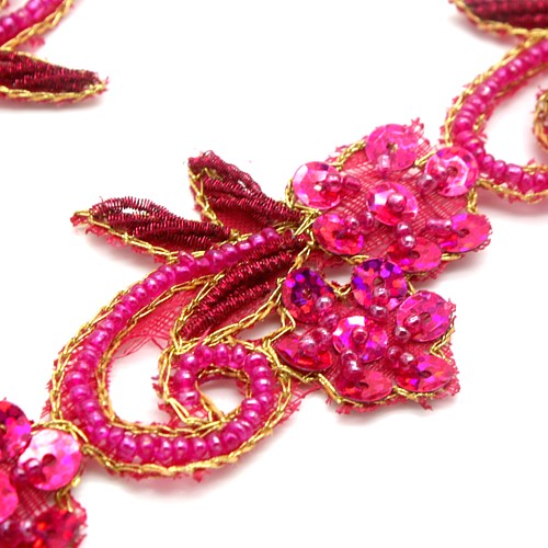 HOT PINK SEQUIN FLORAL BEADED TRIM - sarahi.NYC