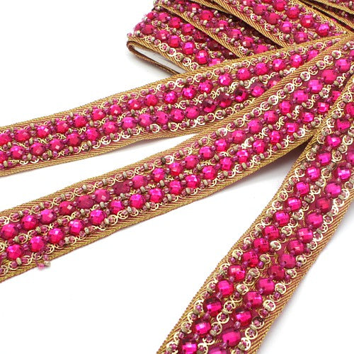 HOT PINK & GOLD RHINESTONE TRIM - sarahi.NYC