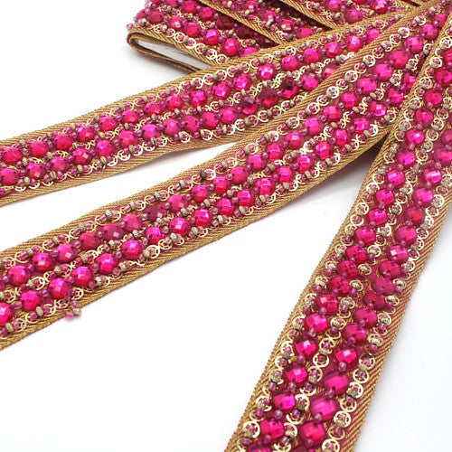 HOT PINK & GOLD RHINESTONE TRIM - sarahi.NYC
