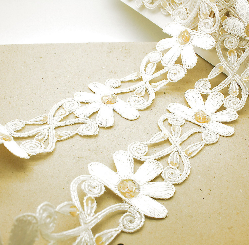 IVORY BEADED SEQUIN TRIM - sarahi.NYC