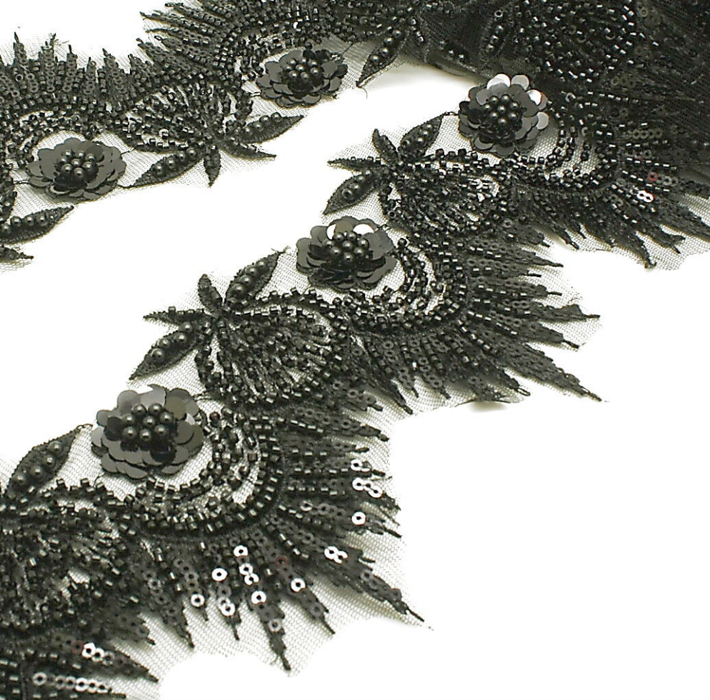 BLACK BEADED NET TRIM - sarahi.NYC