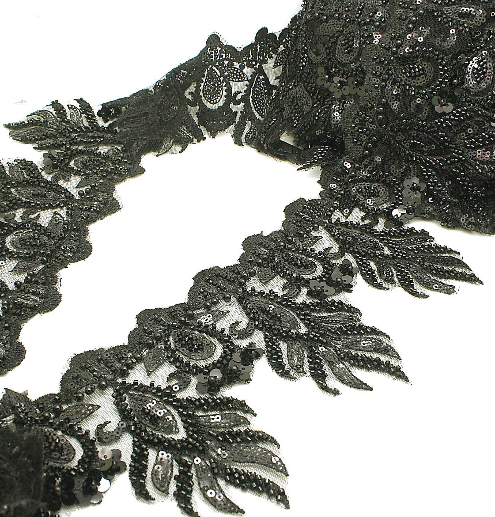 BLACK BEADED NET TRIM - sarahi.NYC