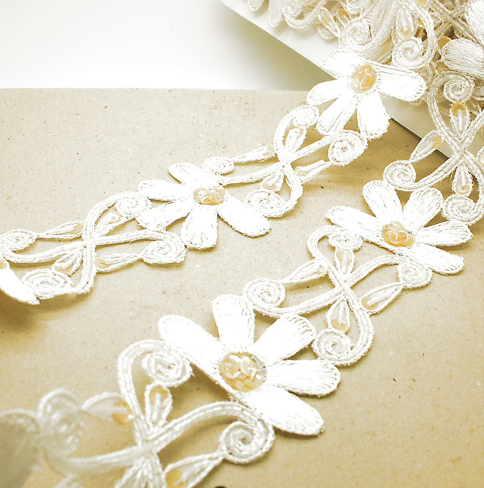 IVORY BEADED SEQUIN TRIM - sarahi.NYC