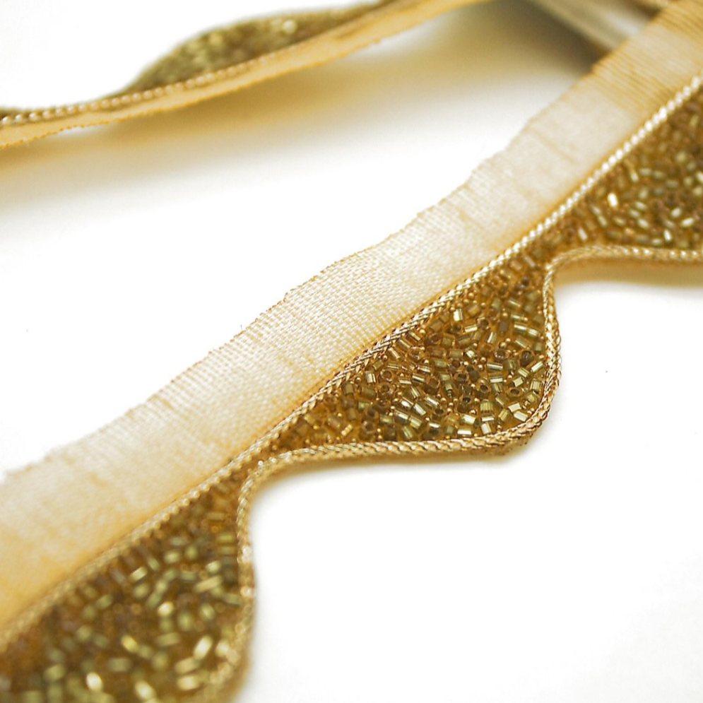 GOLD WAVE EDGING BEADED FABRIC TRIM - sarahi.NYC