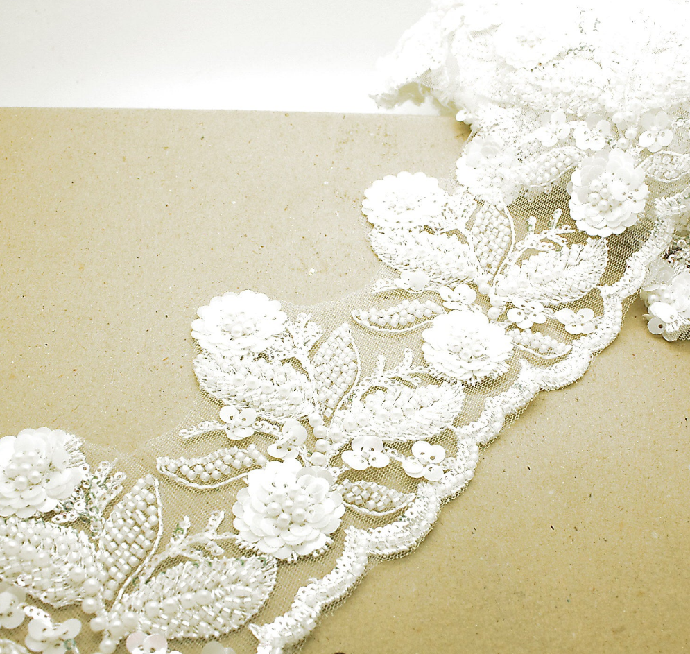 WHITE NET RHINESTONE TRIM - sarahi.NYC
