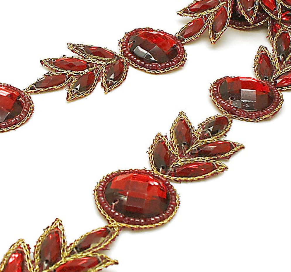 MAROON RHINESTONE ROSE TRIM - sarahi.NYC