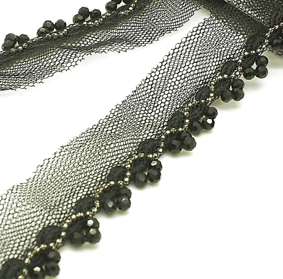BLACK SILVER BEADED EDGING TRIM - sarahi.NYC