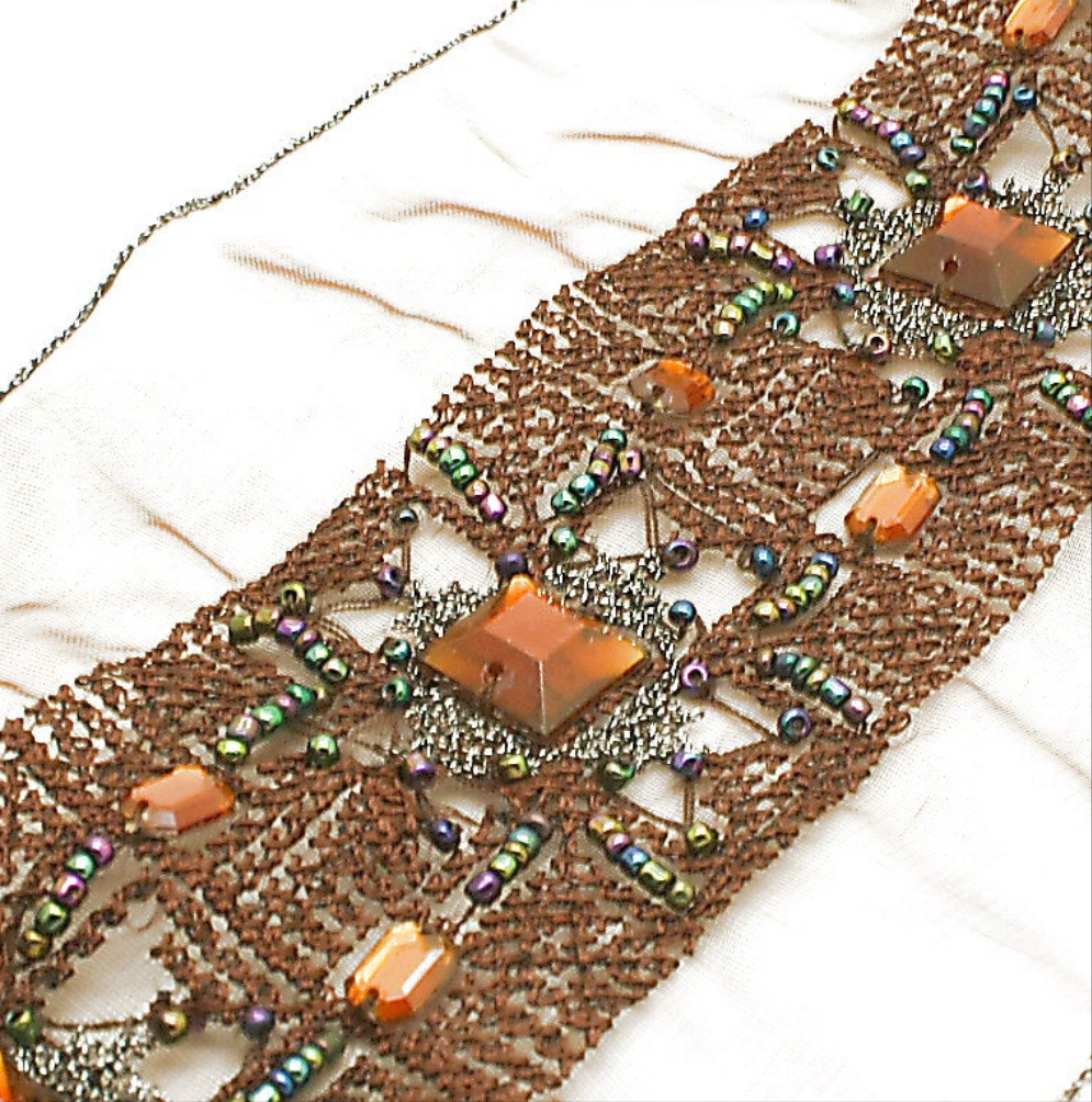 BROWN RHINESTONE BEADED TRIM - sarahi.NYC