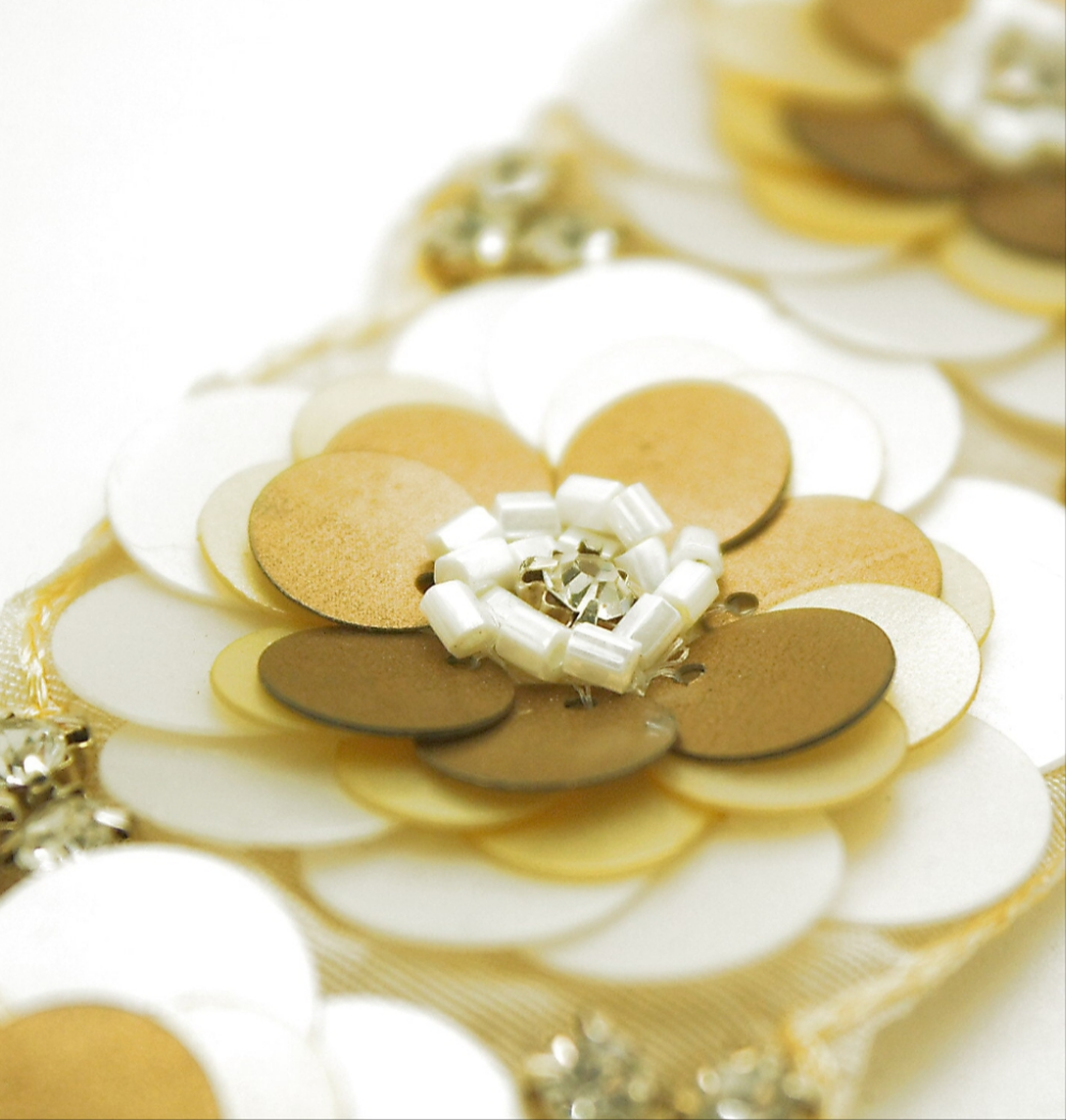 GOLD CREAM SEQUIN FLOWER TRIM - sarahi.NYC