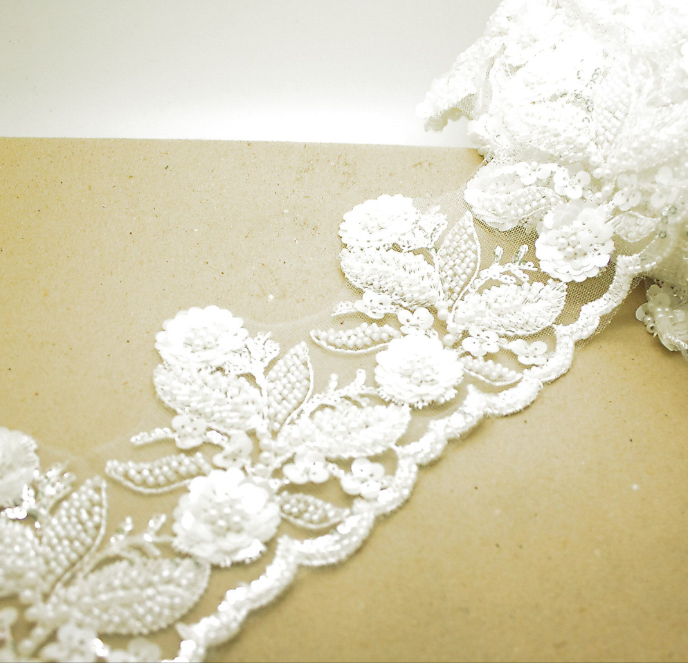 WHITE NET RHINESTONE TRIM - sarahi.NYC