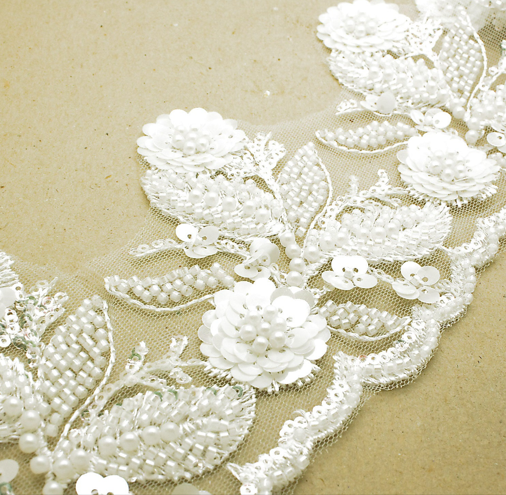 WHITE NET RHINESTONE TRIM - sarahi.NYC