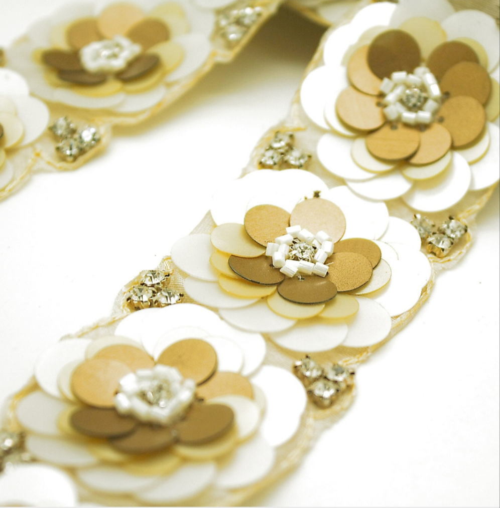 GOLD CREAM SEQUIN FLOWER TRIM - sarahi.NYC