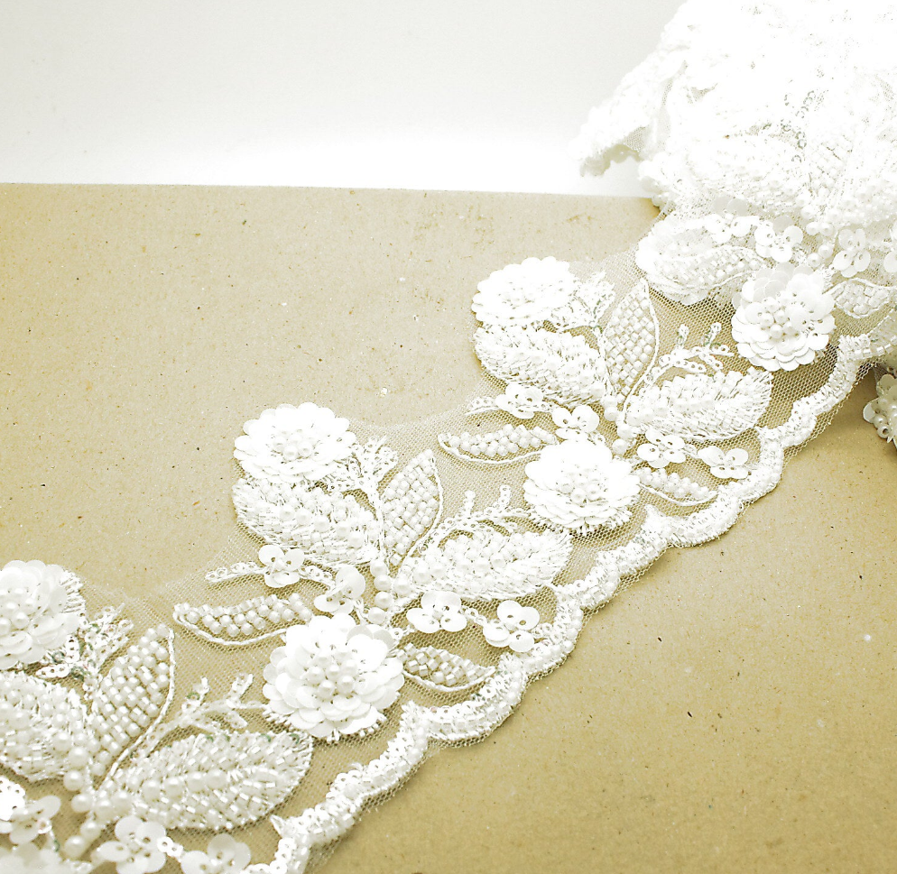 WHITE NET RHINESTONE TRIM - sarahi.NYC