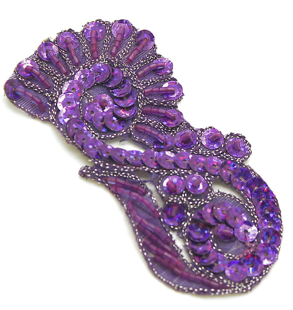 PURPLE SEQUIN BEADED APPLIQUE - sarahi.NYC