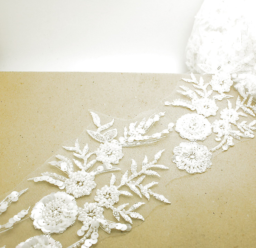 WHITE NET RHINESTONE TRIM - sarahi.NYC