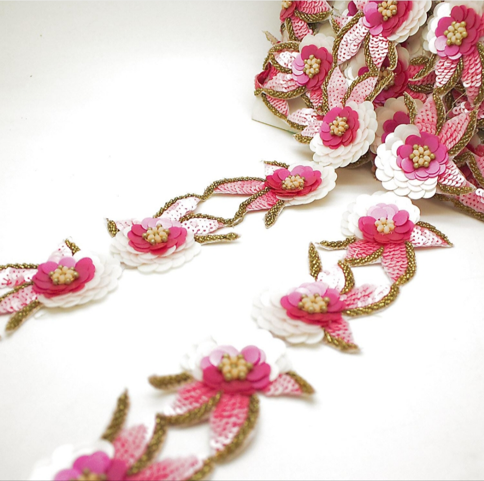 PINK WHITE SEQUIN FLOWER TRIM - sarahi.NYC