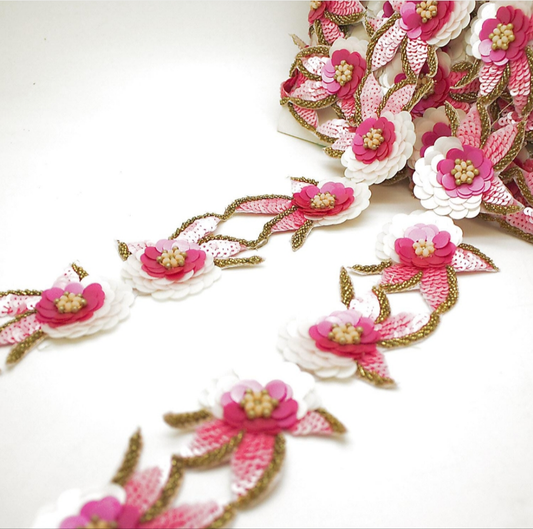 PINK WHITE SEQUIN FLOWER TRIM - sarahi.NYC