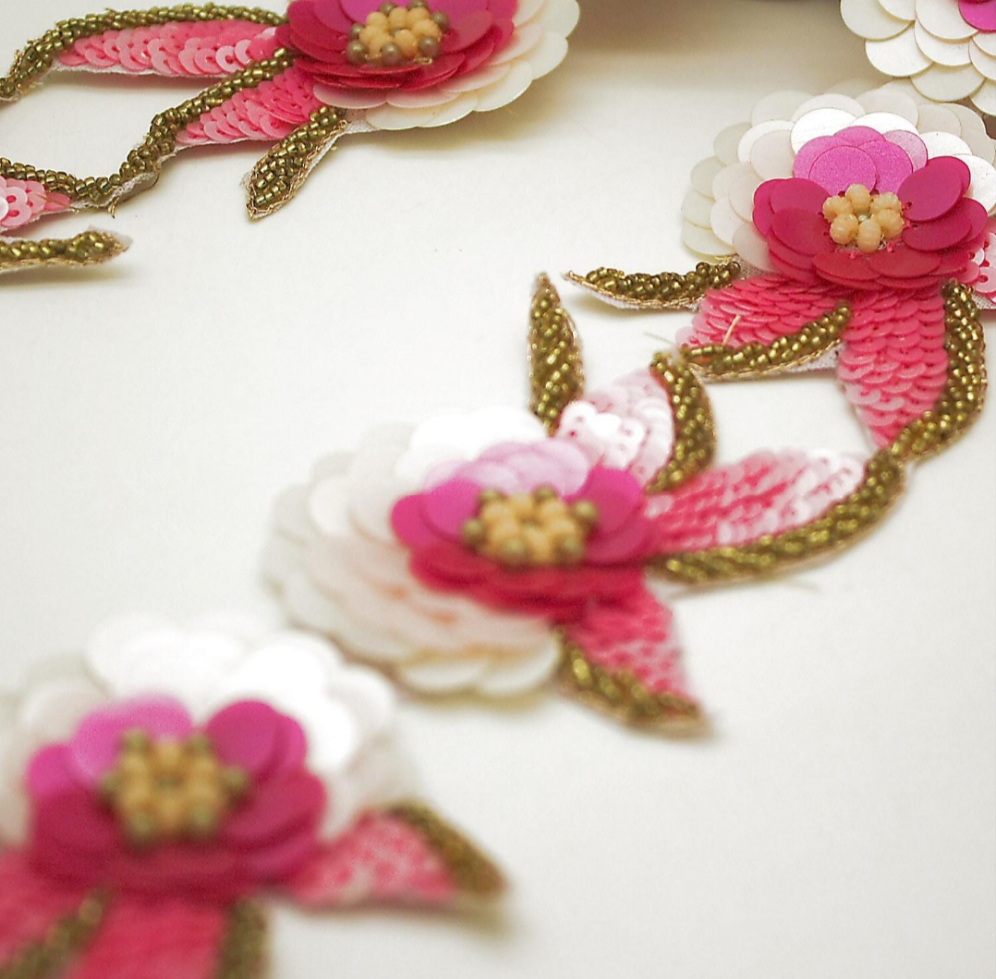 PINK WHITE SEQUIN FLOWER TRIM - sarahi.NYC