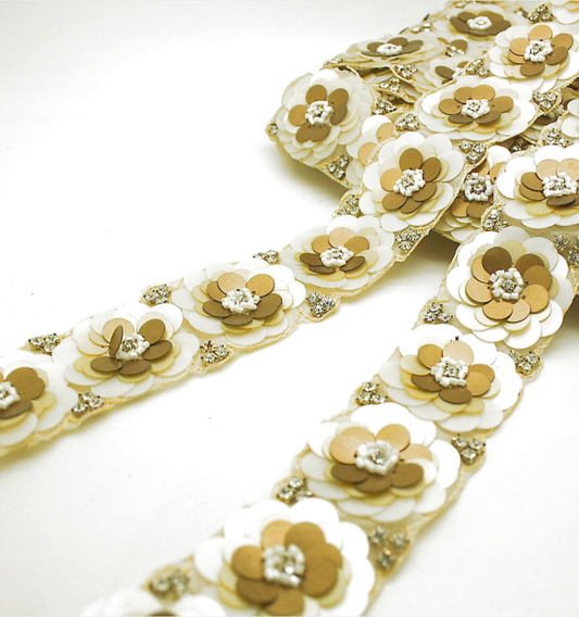 GOLD CREAM SEQUIN FLOWER TRIM - sarahi.NYC