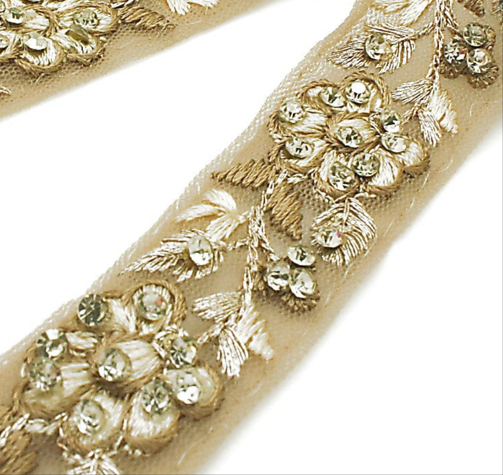 BROWN RHINESTONE RIBBON TRIM - sarahi.NYC