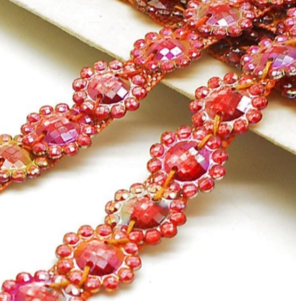 RED IRIDESCENT GEM TRIM - sarahi.NYC